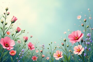 Obraz premium Delicate wildflowers & vines, soft pastel hues, vines, woven, floral