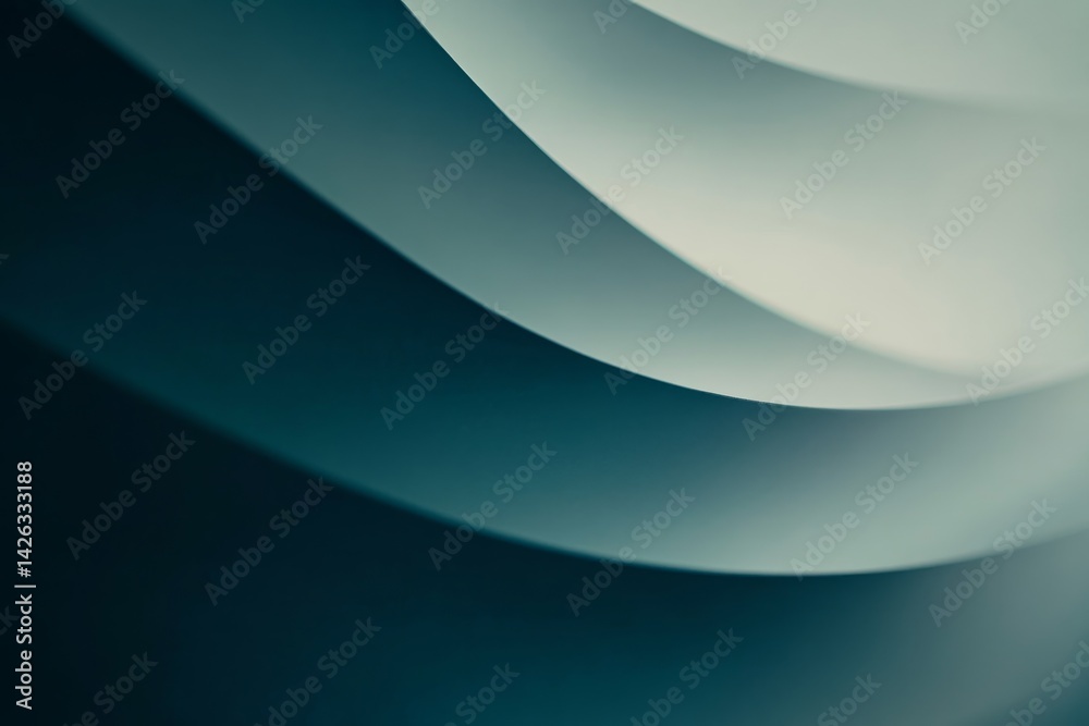 Poster Close-up view of smooth white curves on a relief surface against a dark monochrome backdrop, presenting a minimalist design with copy space available