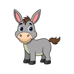 Adorable donkey with a joyful expression and fluffy tail vector illustration isolated on white background