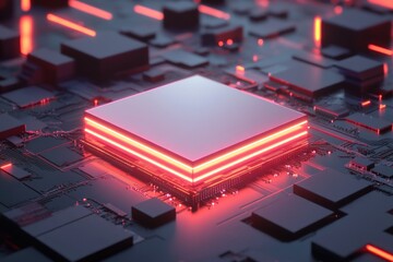 Glowing processor on circuit board