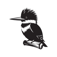 Dynamic Belted Kingfisher Silhouette Vector - Striking Bird Design Perfect for Nature Art - Educational Materials - Illustration of Belted Kingfisher.