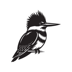 Dynamic Belted Kingfisher Silhouette Vector - Striking Bird Design Perfect for Nature Art - Educational Materials - Illustration of Belted Kingfisher.