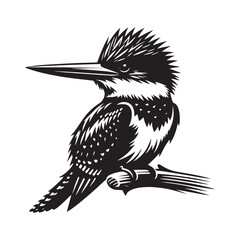 Dynamic Belted Kingfisher Silhouette Vector - Striking Bird Design Perfect for Nature Art - Educational Materials - Illustration of Belted Kingfisher.