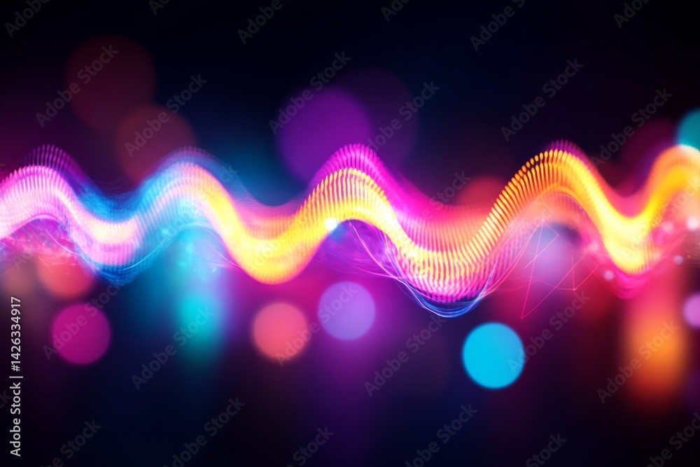 Aufkleber dynamic particles in bright colors swirl and dance, illustrating the energy of sound waves and music