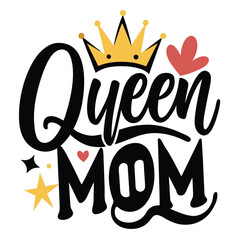 Queen Mom text art with crown and hearts
