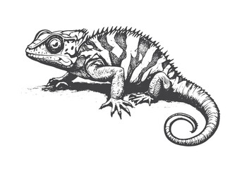 Chameleon lizard sketch engraving vector illustration. engraving illustration of chameleon