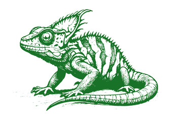 Chameleon lizard sketch engraving vector illustration. engraving illustration of chameleon