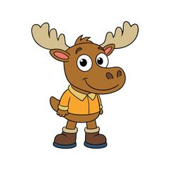 Obraz premium Adorable moose with a friendly smile and large antlers vector illustration isolated on white background
