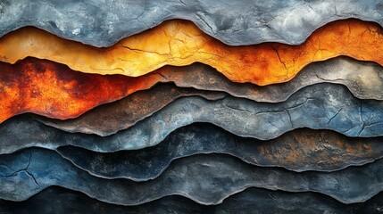 Abstract Mixed-Media Background: Variegated Layers of Stone, Earth, and Fire Tones with Textured, Organic Forms