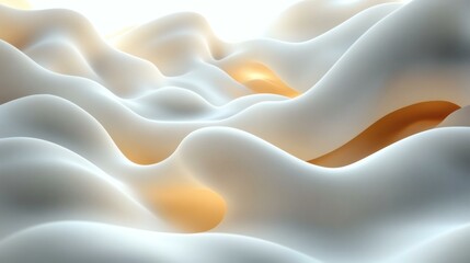 Obraz premium Abstract Organic Flowing Lines Seamless Wallpaper: Soft White Forms with Golden Light Accents for Modern Design