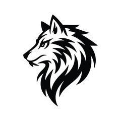 Black Silhouette Vector of Tribal Style Wolf Head Side Profile on White Background

