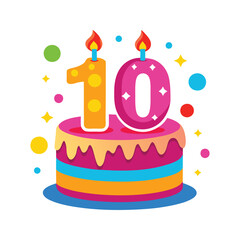 Birthday cake with 10 candles vector illustration isolated on white background