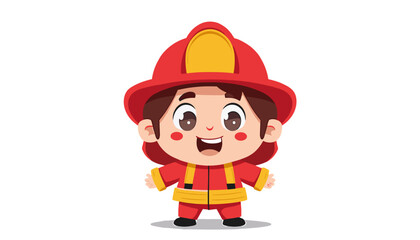 Cheerful Firefighter stands smiles, ready for service, illustration for educational materials, children's books, and public awareness campaigns.