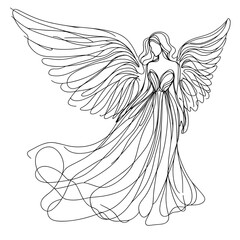 One-Line Angel Wings Elegant Drawing for Symbolism, Spirituality, Faith Concepts, Religious Websites, Art Projects, and Spiritual Content