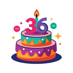 Birthday cake with 36 candles vector illustration isolated on white background