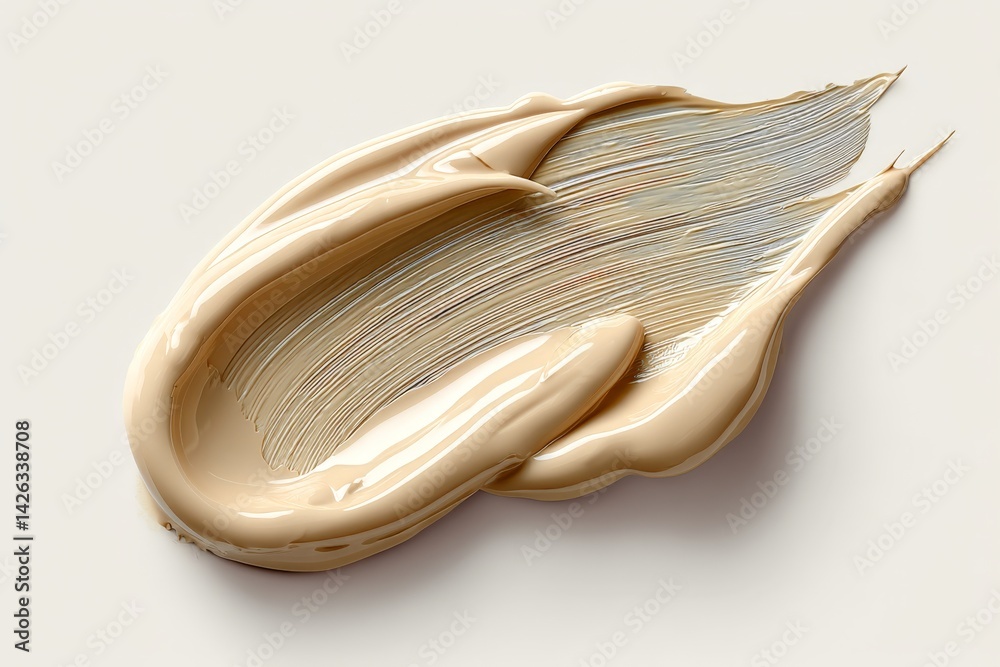 Poster creamy beige paint stroke on a light surface showing smooth texture and movement