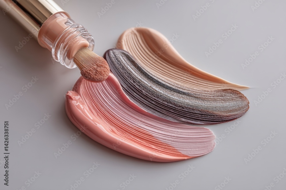 Leinwandbilder Makeup applicator with multi-colored cream swatches on a smooth surface in a bright setting during daylight