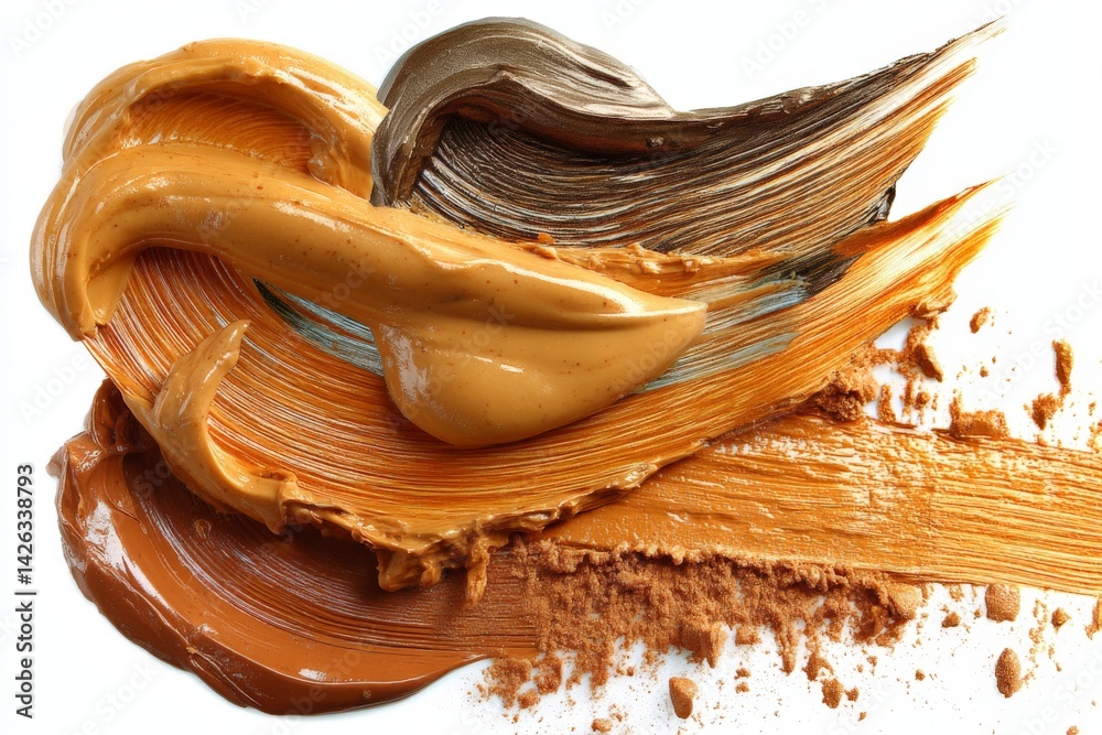 Poster Swirls of creamy and rich paint colors on a white background creating an artistic abstract design