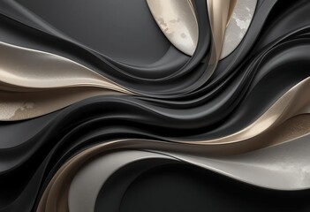 3d Rendering Of Abstract Wavy Background With Golden And Black Colors