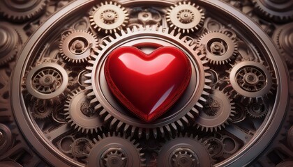 Obraz premium Red Metallic Heart Among Interlocking Gears