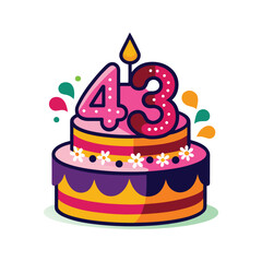 Birthday cake with 43 candles vector illustration isolated on white background