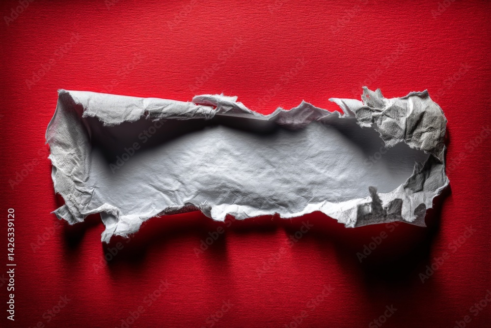Poster torn paper on red background creates a striking contrast and invites creativity in design and art