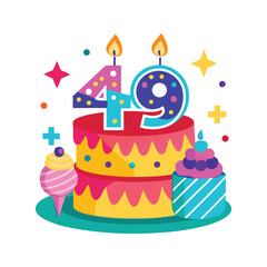 Birthday cake with 49 candles vector illustration isolated on white background