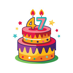 Birthday cake with 47 candles vector illustration isolated on white background