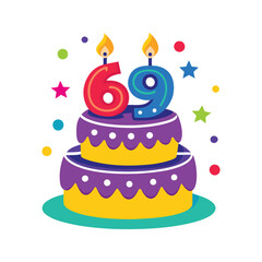 Birthday cake with 69 candles vector illustration isolated on white background