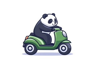 Happy panda riding a green scooter
