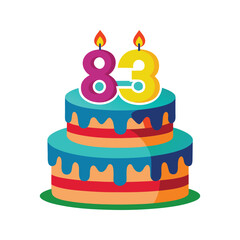 Birthday cake with 83 candles vector illustration isolated on white background