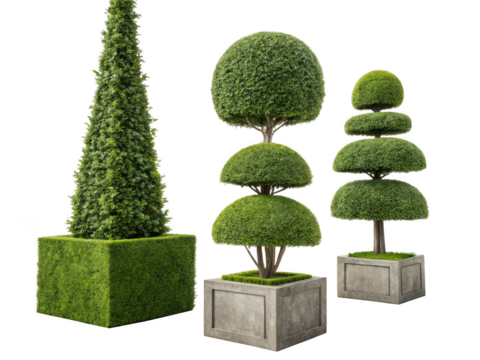 Decorative topiary png green sculpted plant png landscaping element png white background image - Powered by Adobe