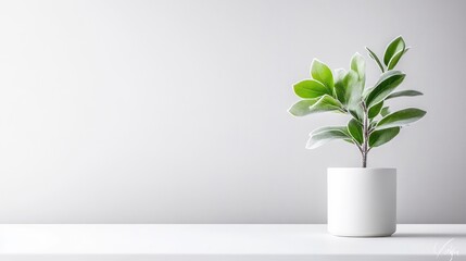 Minimalist plant in white pot on a plain background