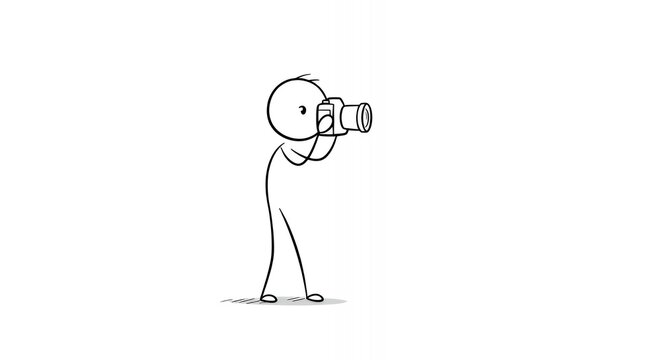 Stick Figure Taking Photo with Camera Comic Illustration