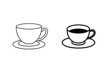 Cup And Saucer Line Art Illustration Black And White Design Elements