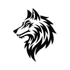 Black Silhouette Vector of a Fierce Tribal Style Wolf Head Illustration on White Background