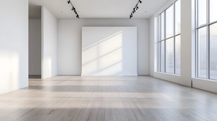 An empty photography studio with a clean white backdrop and tripod