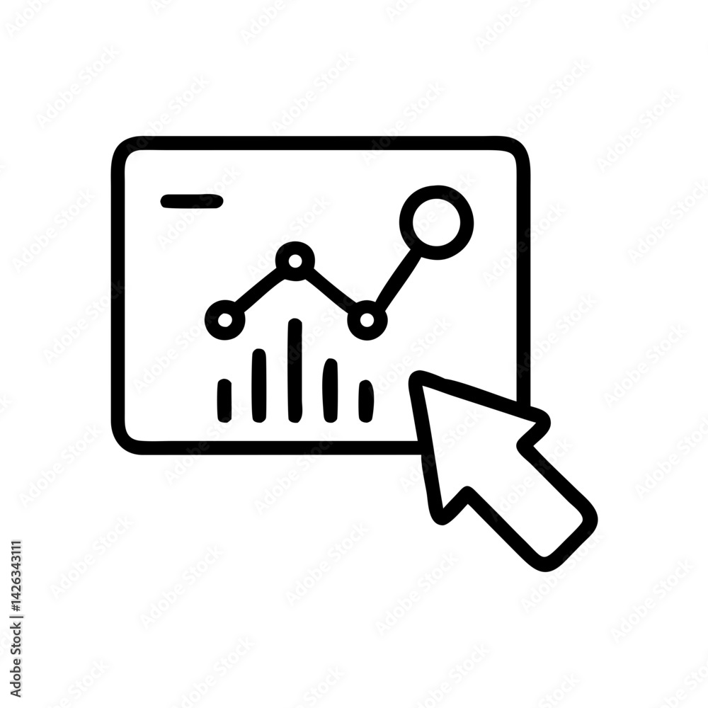 Poster analytics icon with graph and cursor pointer