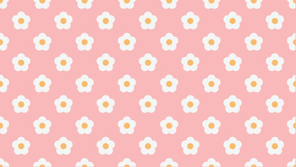 ピンクの下地に白いお花のパターン背景イラスト。シームレスなベクターの4Kイラスト素材。Pattern background illustration of white flowers on a pink base. Seamless vector 4k illustration.