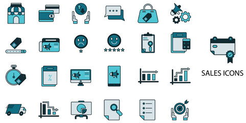 Sales simple concept 24 color icons set. Contains such retail, shopping, e-commerce, store .Vector illustration.