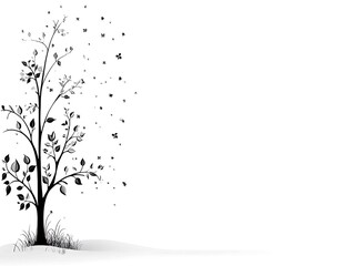 Windswept Tree, White Background