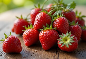 Strawberries On Wooden Background, Close-up, Selective Focus.