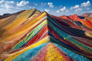 Colorful striped mountains showcase natural beauty in a breathtaking Peruvian landscape during sunny daylight