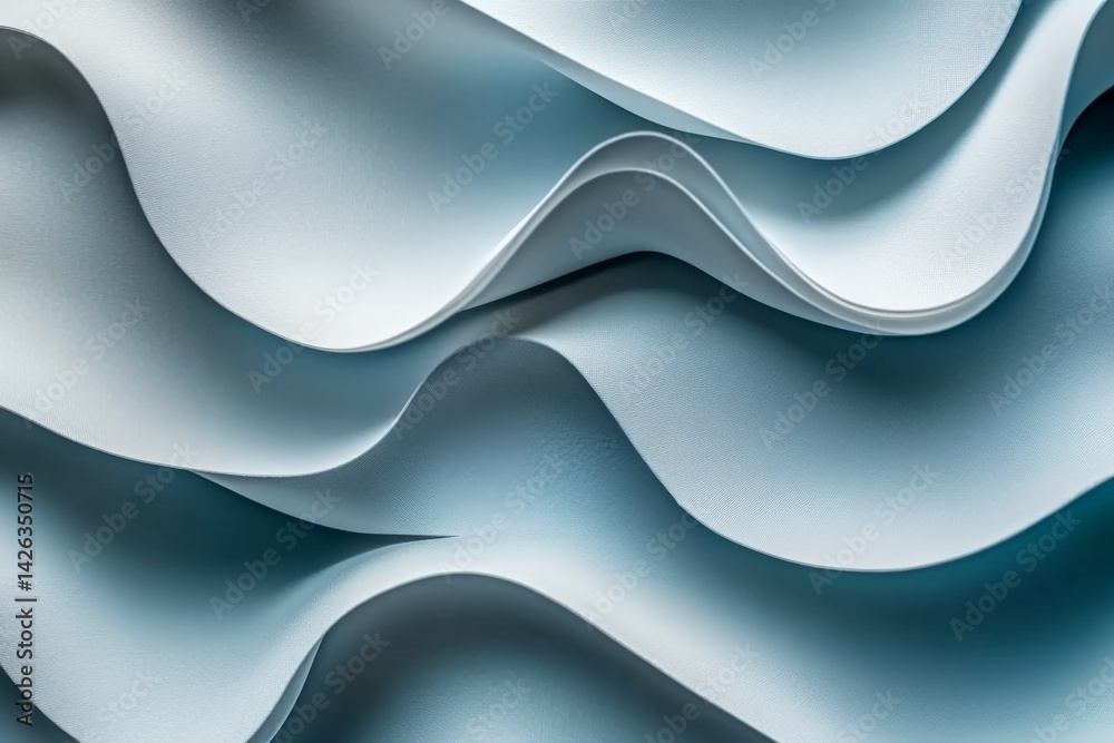 Poster Waves of textured fabric create an elegant design in soft blue hues with various folds and curves