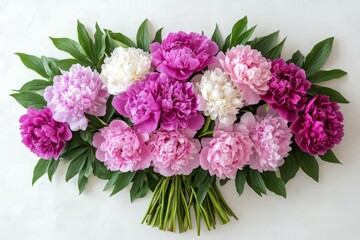 Obraz premium Beautiful peonies arranged artfully on a light background for decoration and celebration purposes