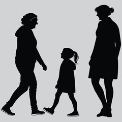 Three generations of women image silhouette design vector art and illustration	