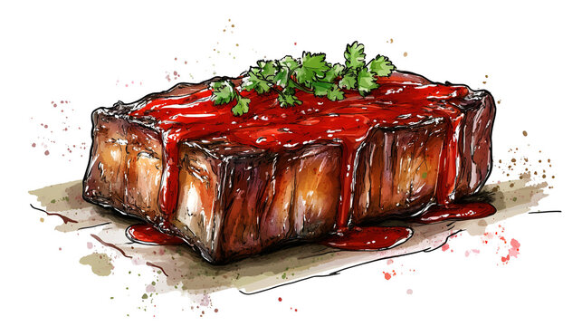 watercolor glazed meat with parsley, food art clip art preview