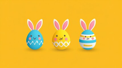 Obraz premium Brightly colored Easter greeting card with modern flat illustrations