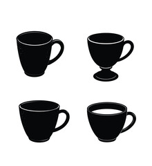 set of coffee cups silhouette on white background