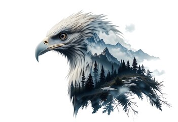 Fototapeta premium Double Exposure of Wild Eagle in Landscape